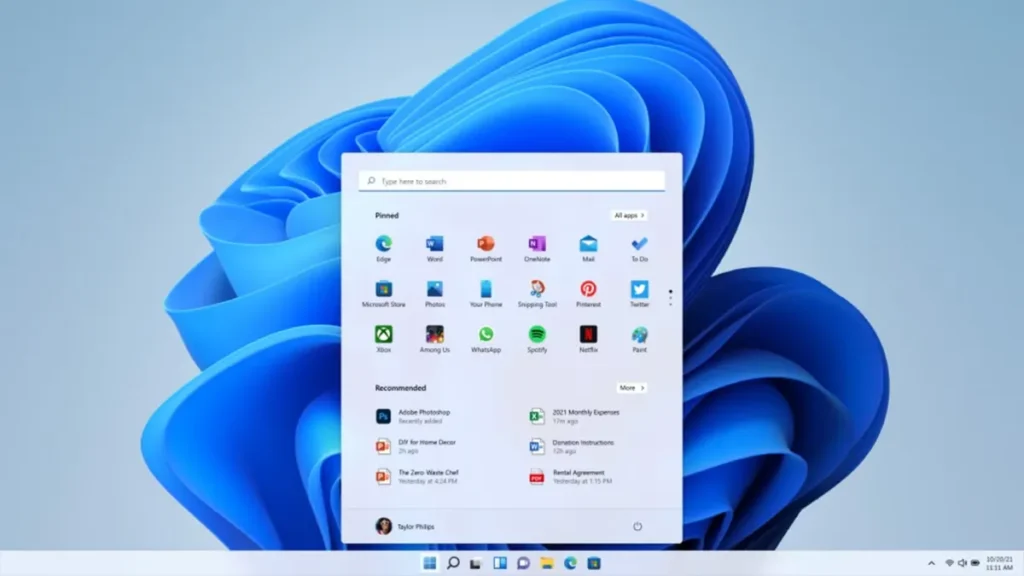 The redesigned Start Menu in Windows 11